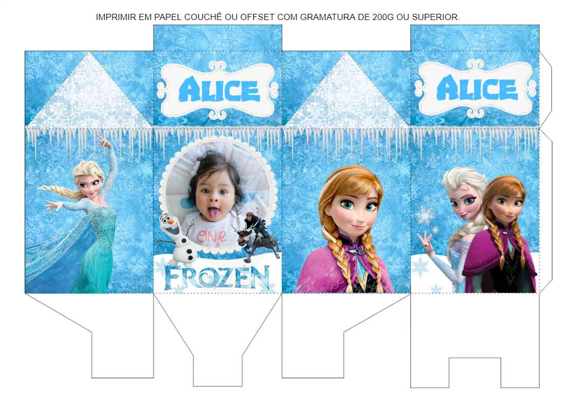 Caixa Milk Frozen com Foto Editável para Aniversário Infantil Caixa Milk Frozen com Foto Editável para Aniversário Infantil