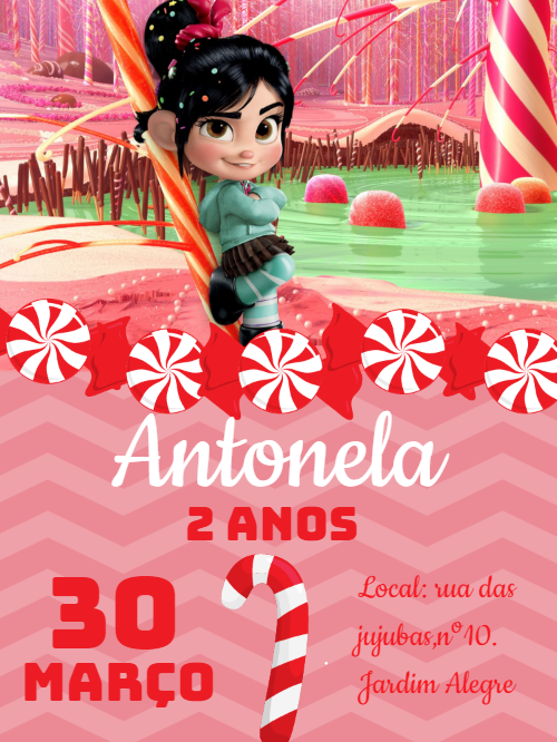 Convite de Aniversário Vanellope Detona Ralph para Editar Convite de Aniversário Vanellope Detona Ralph para Editar