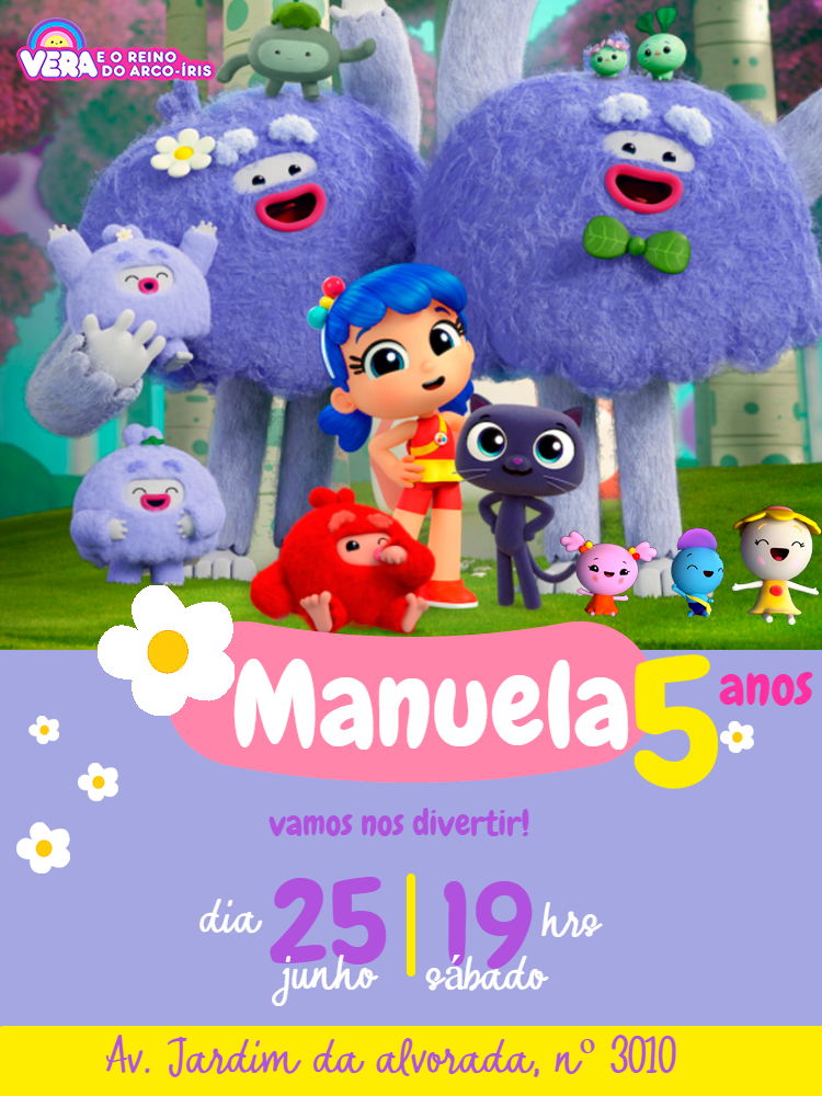 Convite Aniversário Vera e o Reino do Arco-Íris para Editar Convite Aniversário Vera e o Reino do Arco-Íris para Editar
