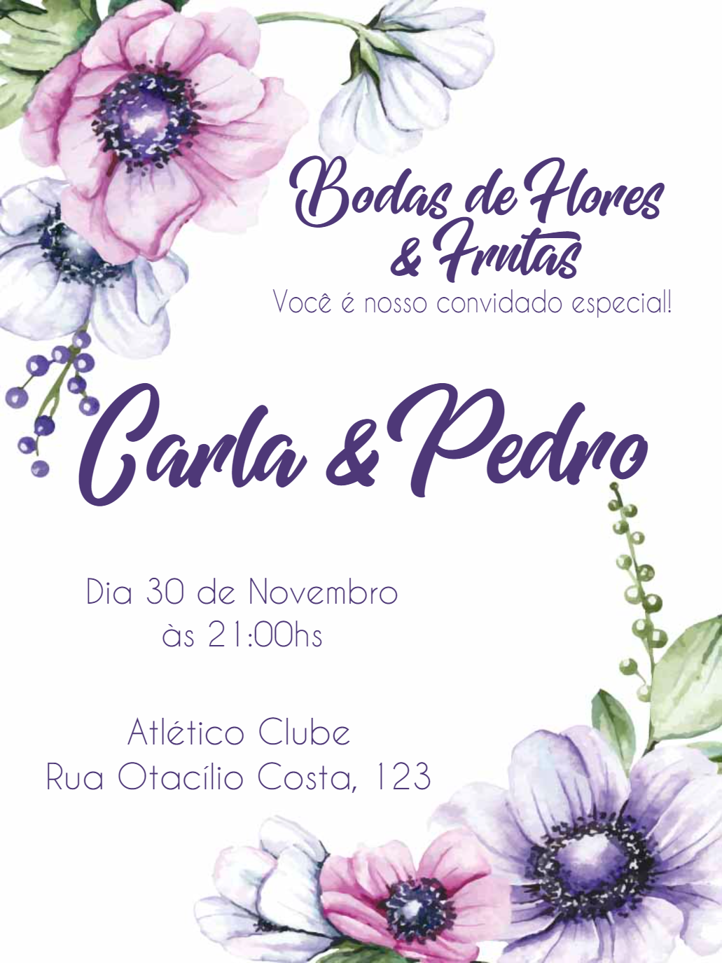 Convite Bodas de Flores e Frutas Floral para Editar Online Convite Bodas de Flores e Frutas Floral para Editar Online