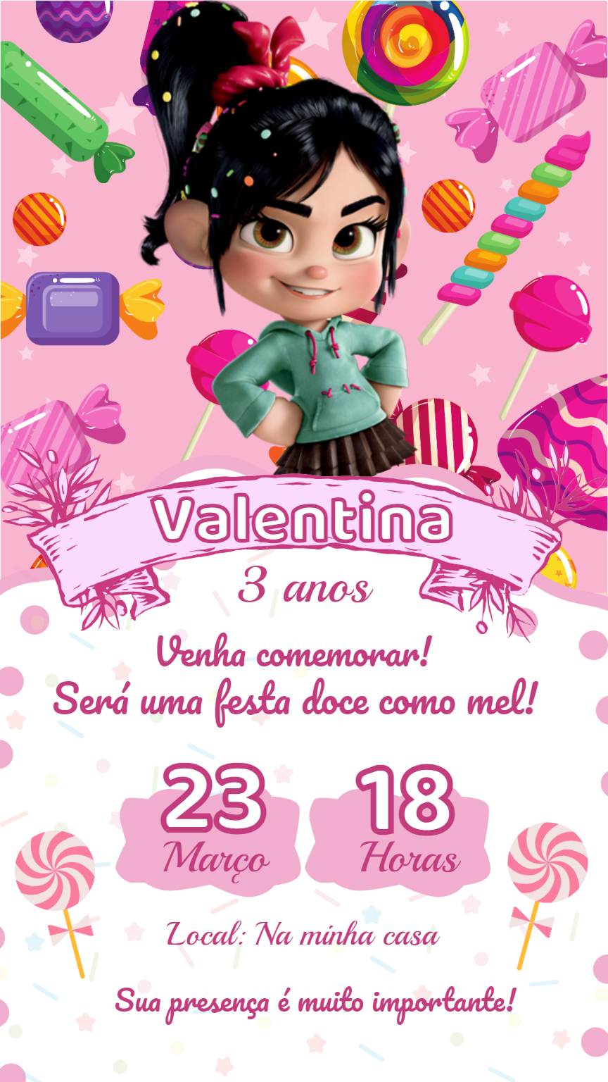 Convite Aniversário Vanellope Detona Ralph para Editar Online Convite Aniversário Vanellope Detona Ralph para Editar Online