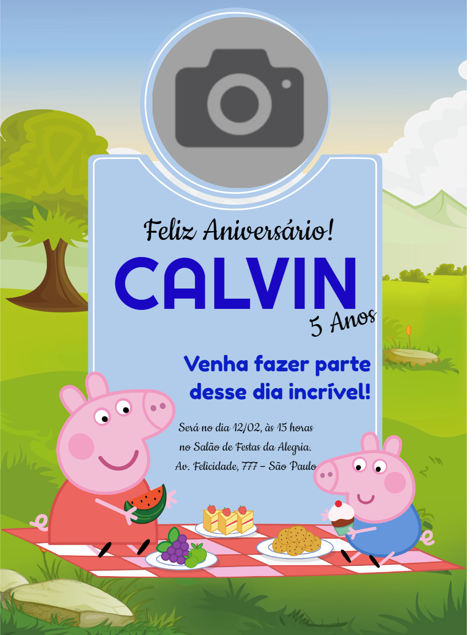 Convite Aniversário Peppa Pig com Foto para Editar Online Convite Aniversário Peppa Pig com Foto para Editar Online