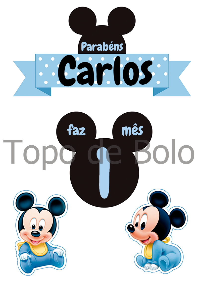 Topo de Bolo Mickey Baby Mesversário para Editar Online Topo de Bolo Mickey Baby Mesversário para Editar Online