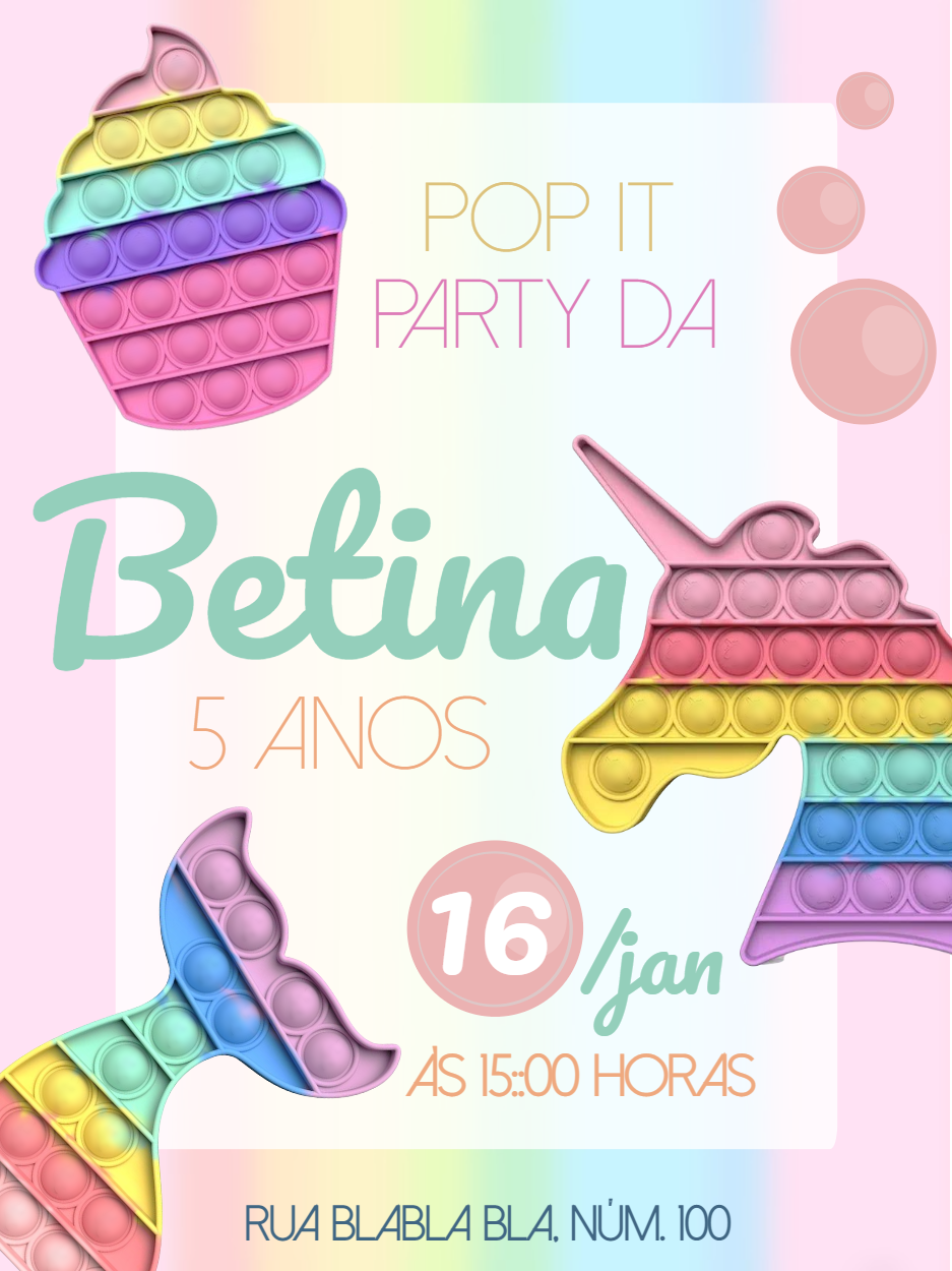Convite Aniversário Pop It Unicórnio e Sereia para Editar Convite Aniversário Pop It Unicórnio e Sereia para Editar