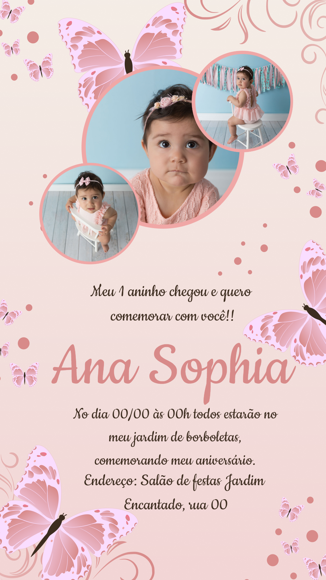 Convite Aniversário Jardim de Borboletas com Foto para Editar Convite Aniversário Jardim de Borboletas com Foto para Editar