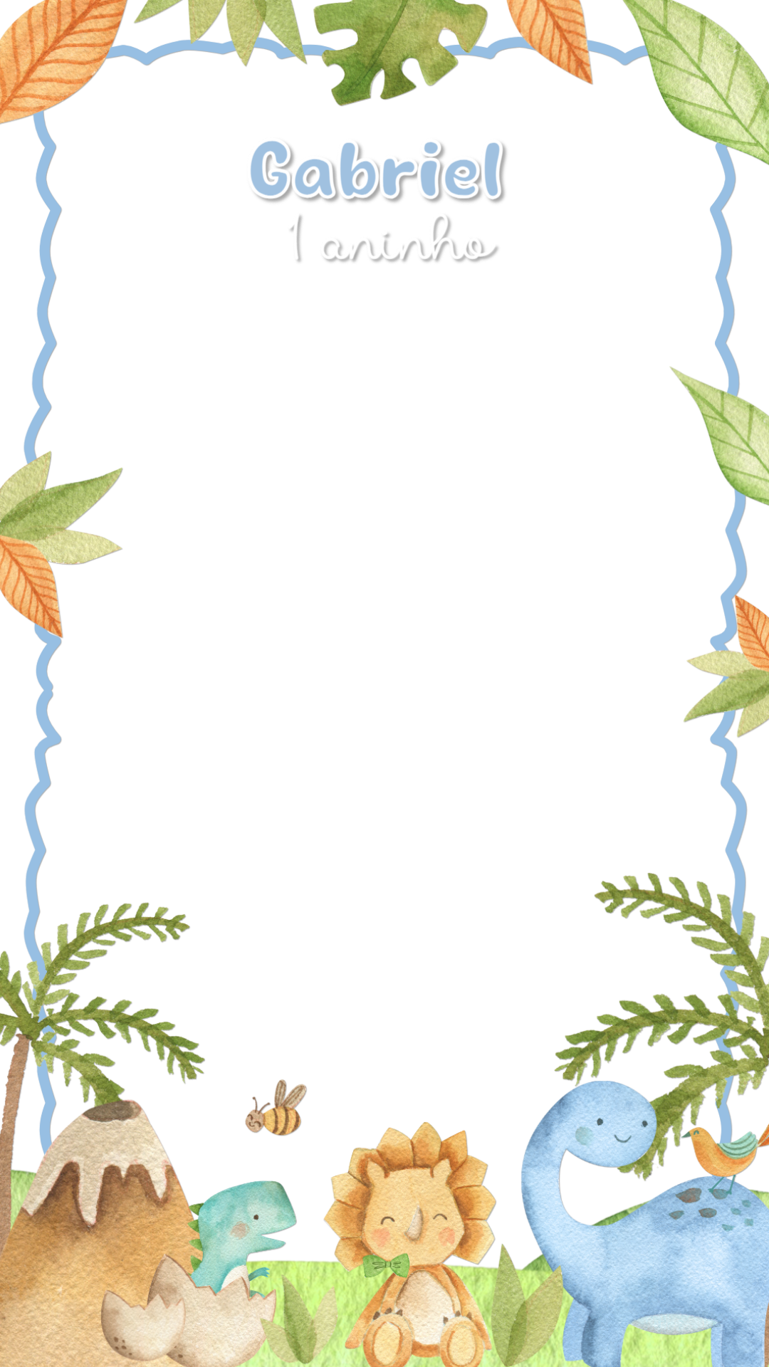 Moldura Aniversário Dinossauro Aquarela para Editar Online