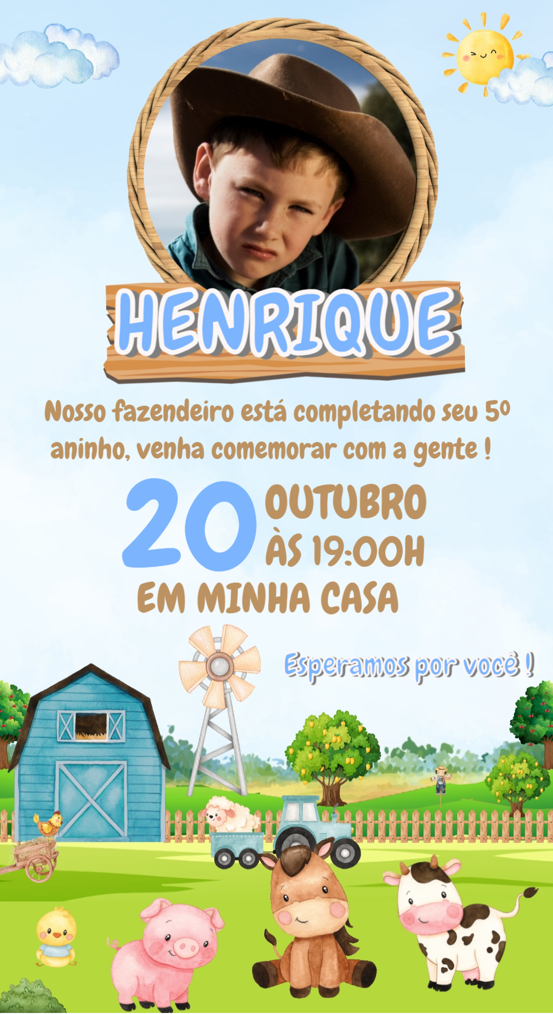 Convite Aniversário Fazendinha com Foto para Editar Online Convite Aniversário Fazendinha com Foto para Editar Online