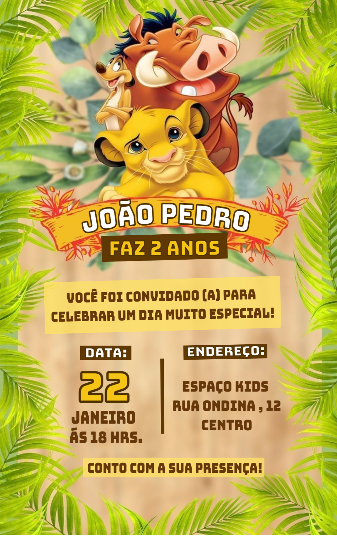 Convite Aniversário Rei Leão com Timão e Pumba para Editar Convite Aniversário Rei Leão com Timão e Pumba para Editar