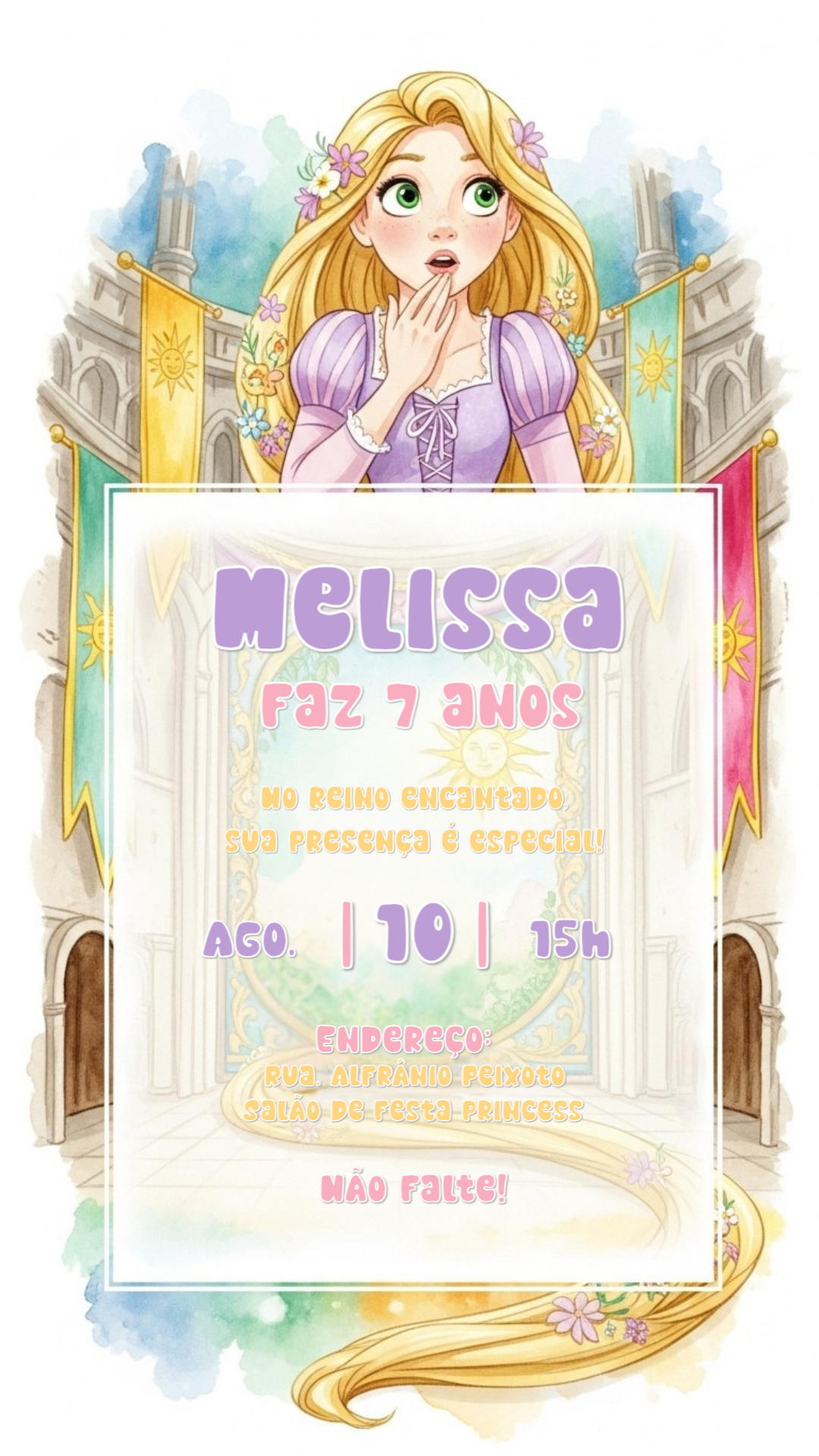 Convite de Aniversário Rapunzel Enrolados para Editar Online