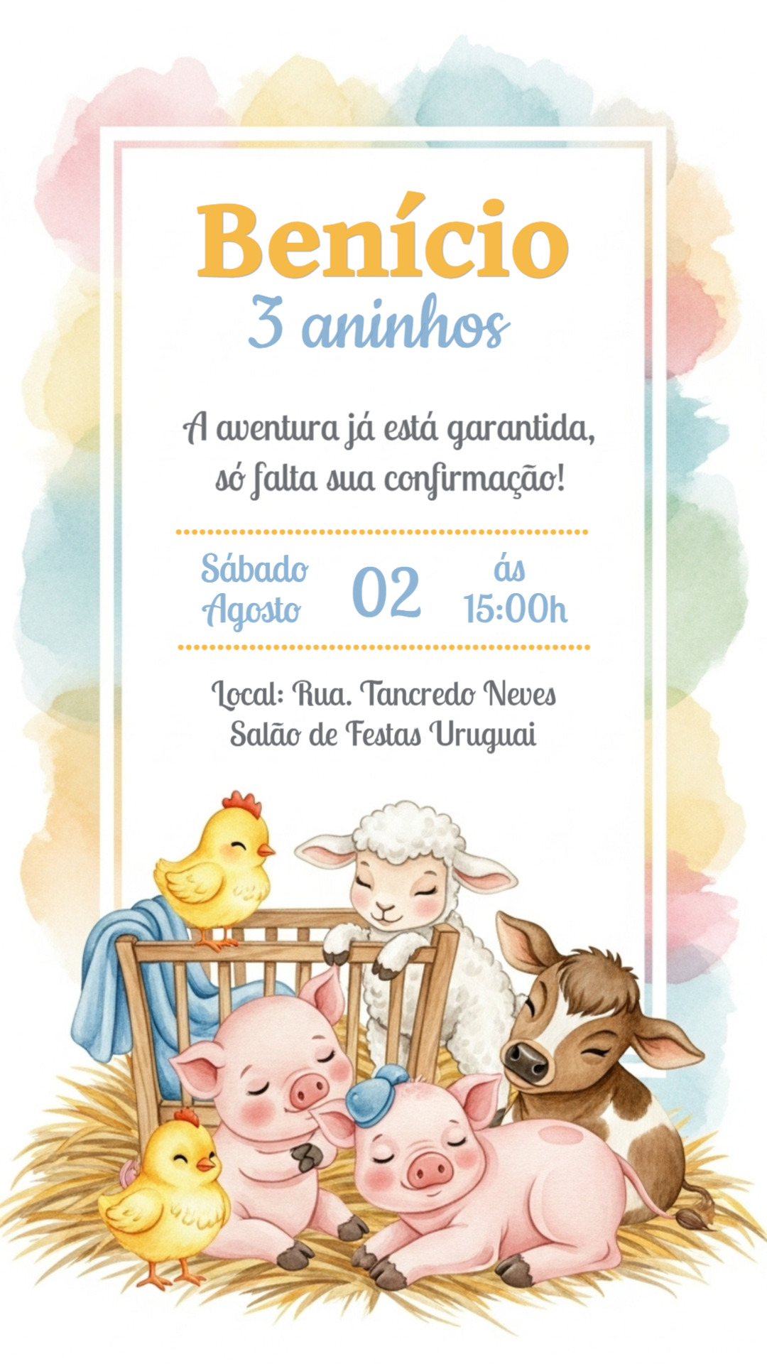 Convite Aniversário Fazendinha com Animais Fofos para Editar Convite Aniversário Fazendinha com Animais Fofos para Editar