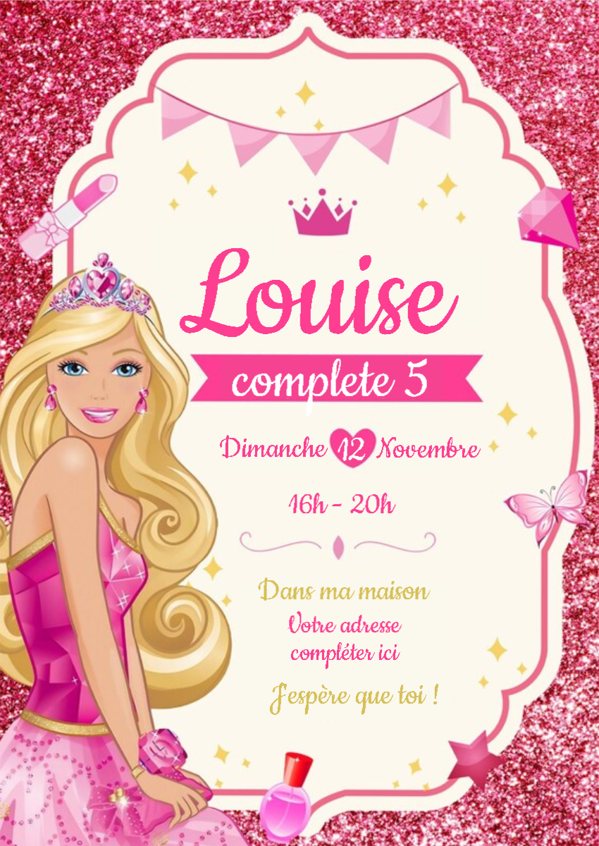 Invitation Anniversaire Thème Barbie à Modifier en Ligne Invitation Anniversaire Thème Barbie à Modifier en Ligne