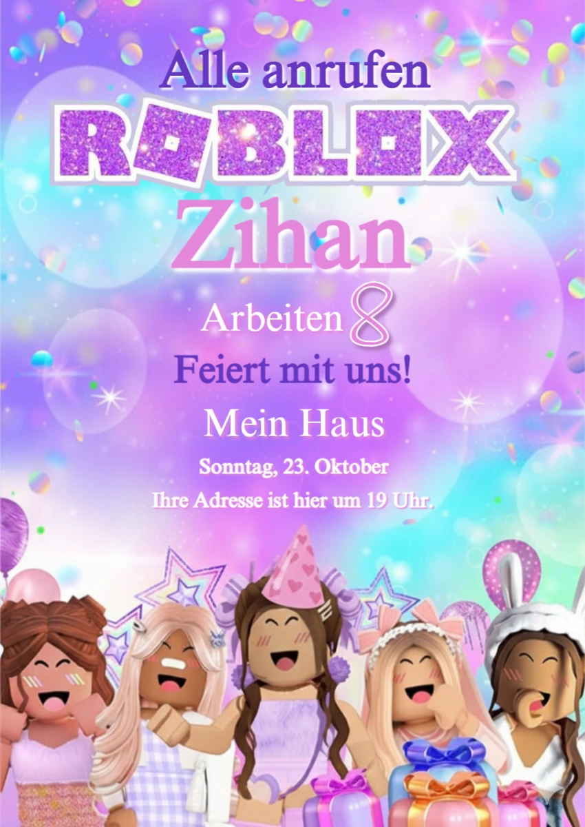 Roblox Mädchen Geburtstagseinladung | Editierbare Vorlage Roblox Mädchen Geburtstagseinladung | Editierbare Vorlage