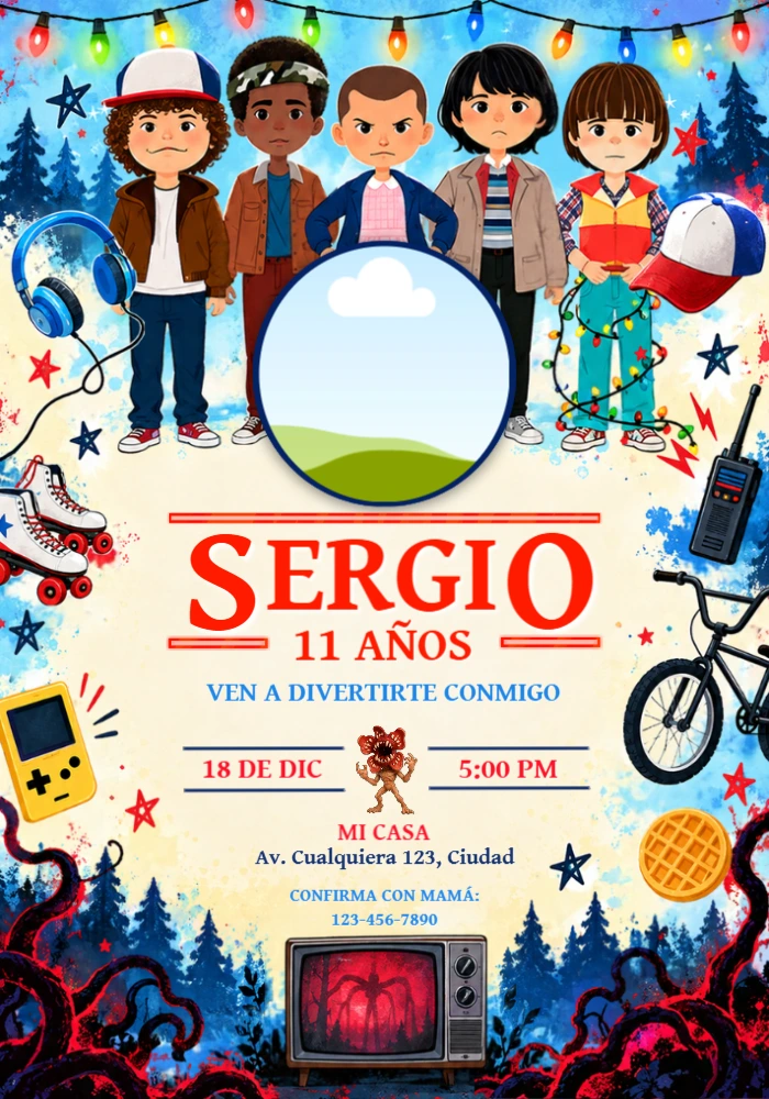 Invitación de Cumpleaños Stranger Things con foto para editar Invitación de Cumpleaños Stranger Things con foto para editar
