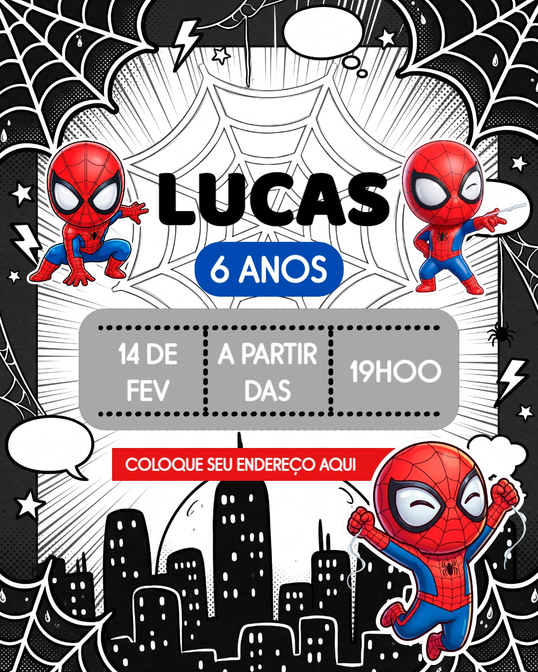 Convite de Aniversário Homem Aranha: Modelo Digital Editável Convite de Aniversário Homem Aranha: Modelo Digital Editável