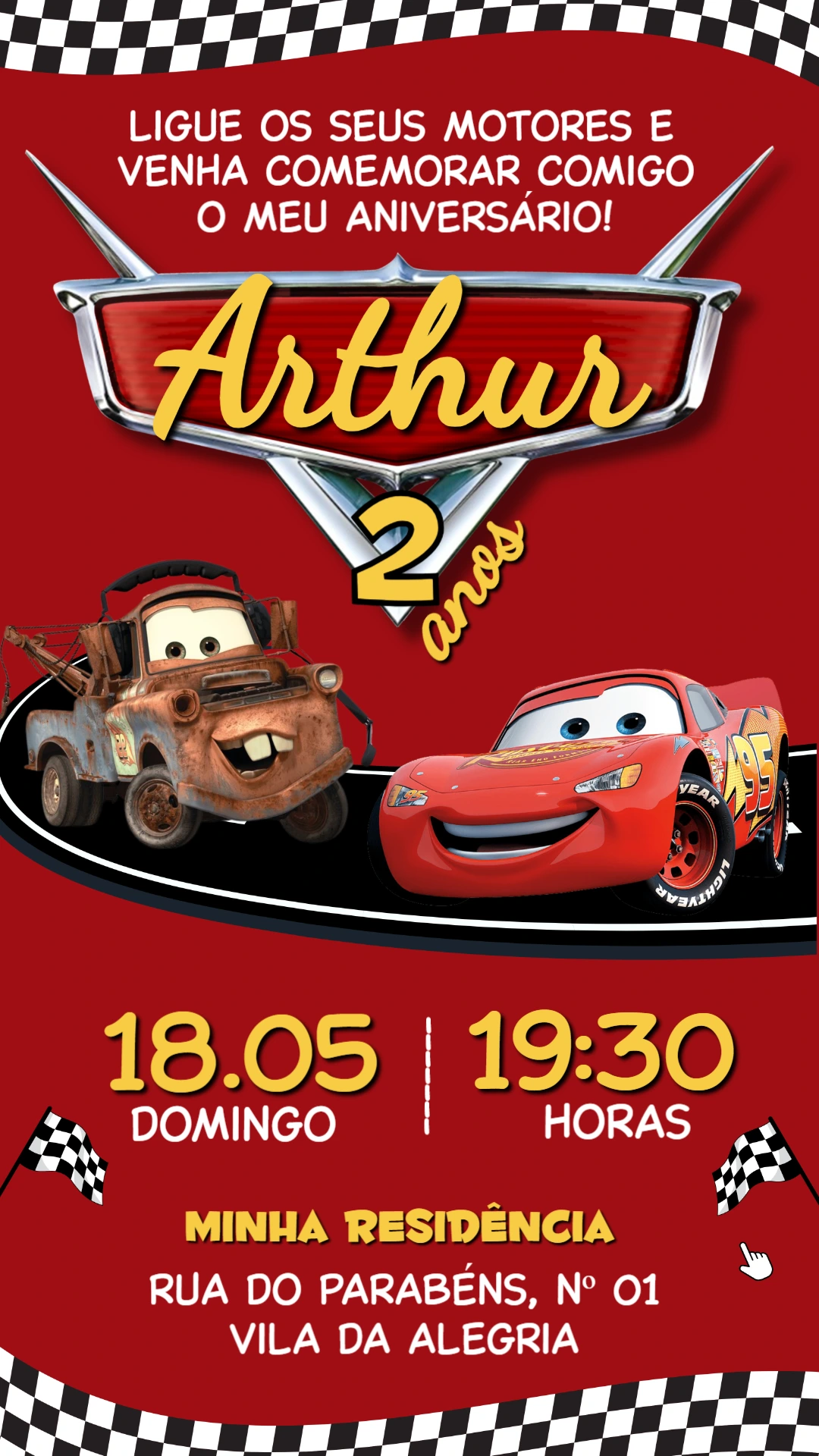 Convite de Aniversário Carros Disney: Modelo Digital Editável Convite de Aniversário Carros Disney: Modelo Digital Editável