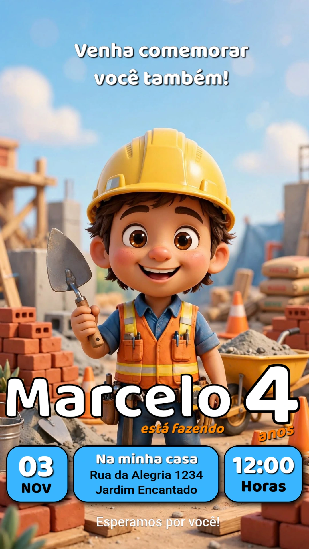 Convite de Aniversário Construtor Infantil para Editar Online Convite de Aniversário Construtor Infantil para Editar Online