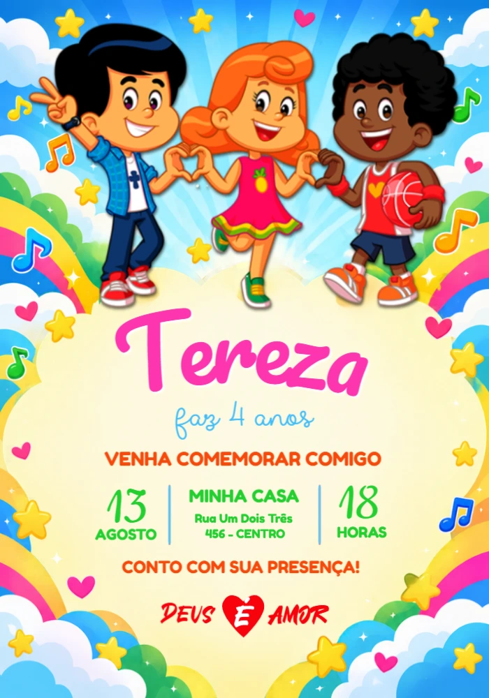 Convite de Aniversário 3 Palavrinhas Editável Convite de Aniversário 3 Palavrinhas Editável