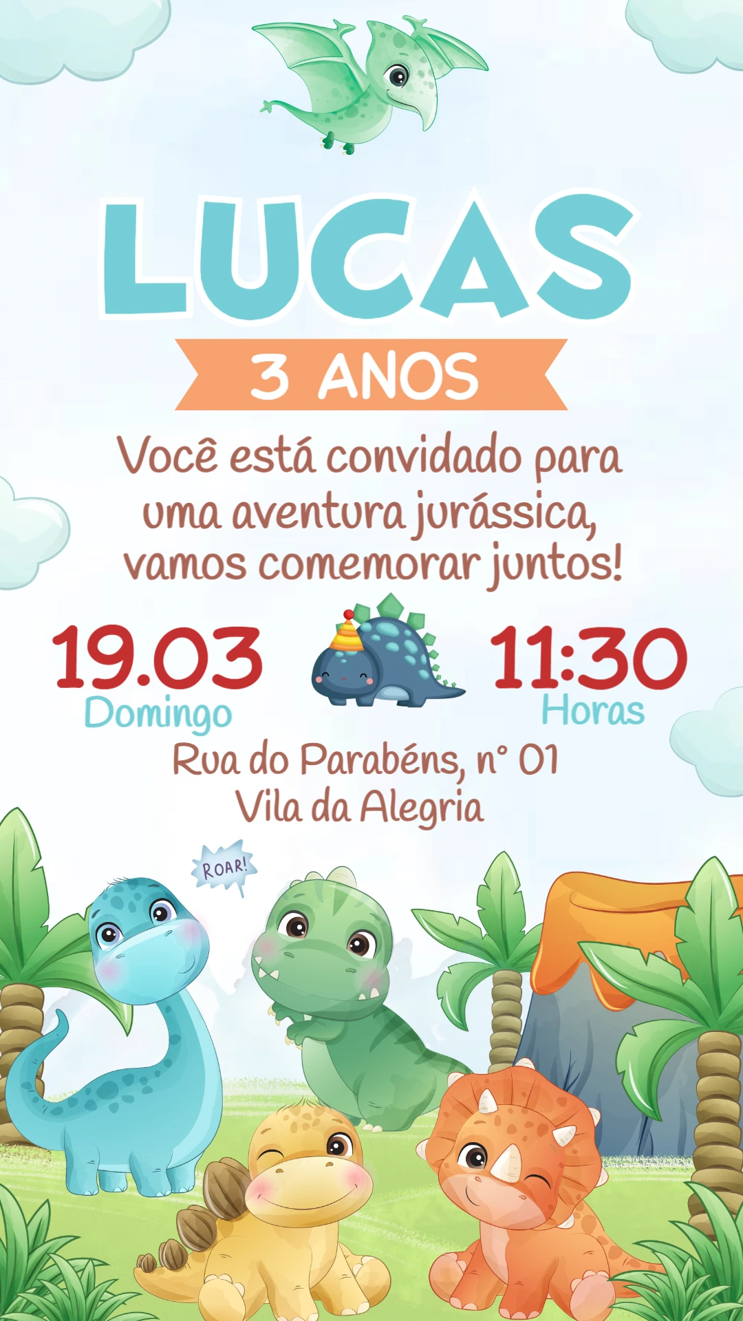 Convite de Aniversário Dino Baby Editável Online Convite de Aniversário Dino Baby Editável Online