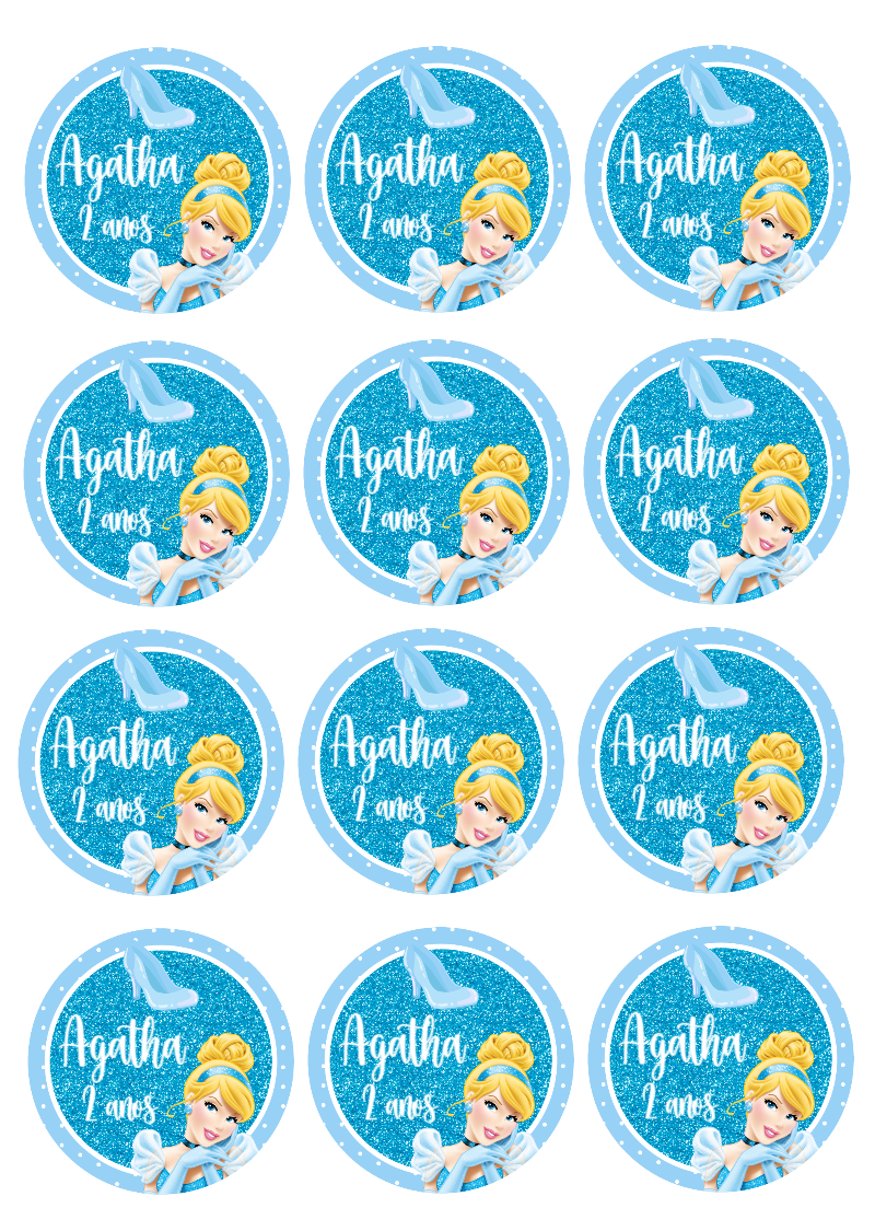 Adesivo Redondo Cinderela para Aniversário para Editar Online Adesivo Redondo Cinderela para Aniversário para Editar Online