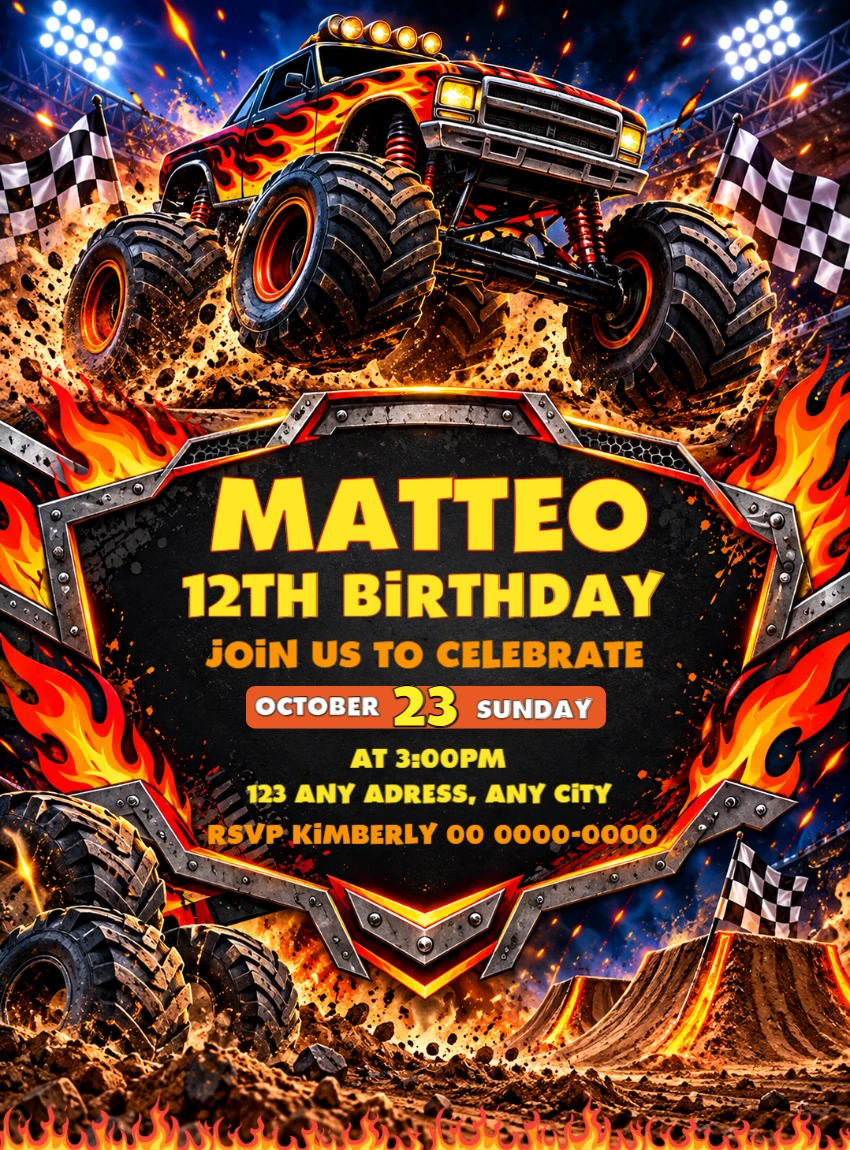 Monster Truck Birthday Invitation | Editable Digital Template Monster Truck Birthday Invitation | Editable Digital Template