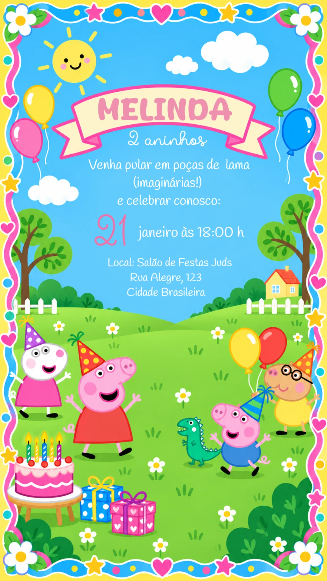 Convite de Aniversário Peppa Pig: Modelo Digital Editável Convite de Aniversário Peppa Pig: Modelo Digital Editável
