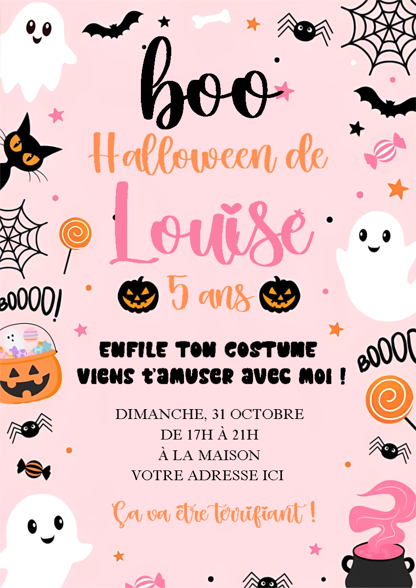 Invitation Anniversaire Halloween Rose pour Fille à Éditer