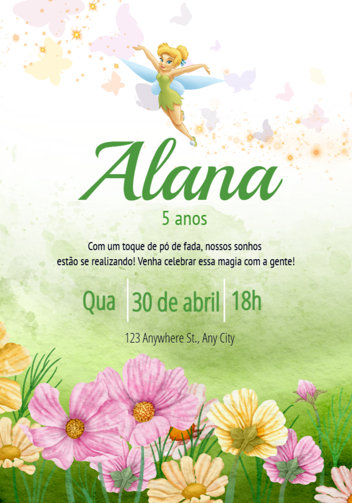 Convite de Aniversário Tinkerbell Sininho para Editar Online Convite de Aniversário Tinkerbell Sininho para Editar Online