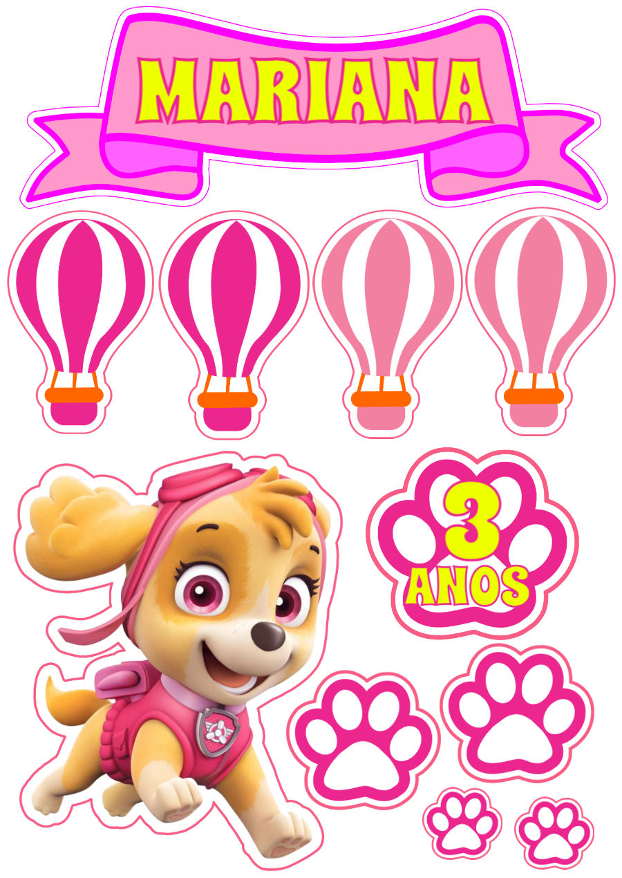 Topo de Bolo Skye Patrulha Canina Editável para Imprimir Topo de Bolo Skye Patrulha Canina Editável para Imprimir