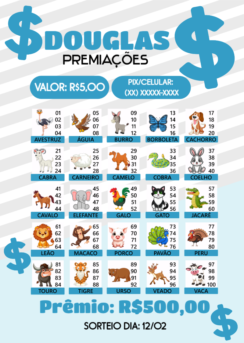 Cartela de Rifa dos Bichos Editável Online para Sorteio Cartela de Rifa dos Bichos Editável Online para Sorteio