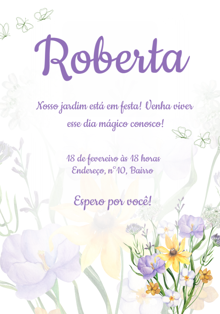 Convite de Aniversário Floral Jardim Delicado para Editar Convite de Aniversário Floral Jardim Delicado para Editar