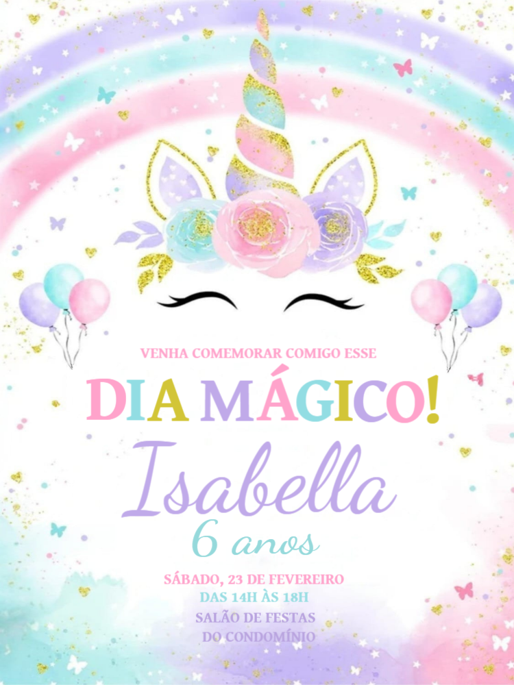 Convite de Aniversário Unicórnio Mágico para Editar Online Convite de Aniversário Unicórnio Mágico para Editar Online