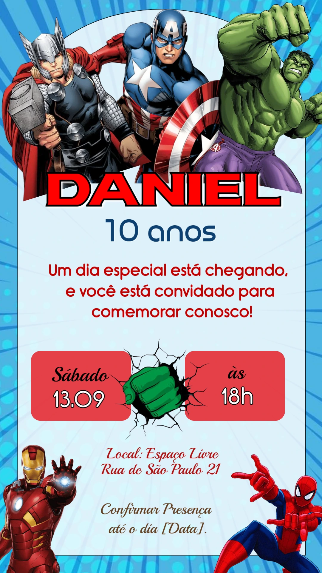 Convite de Aniversário Vingadores Editável | Heróis Marvel Convite de Aniversário Vingadores Editável | Heróis Marvel