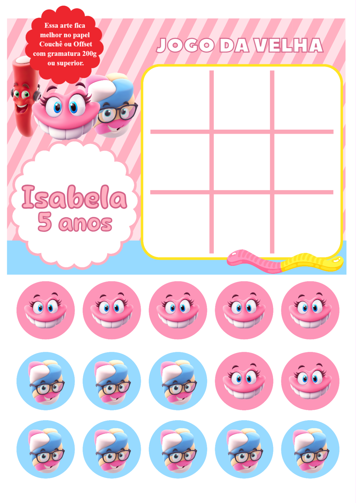 Jogo da Velha Fini para Aniversário Editável para Imprimir Jogo da Velha Fini para Aniversário Editável para Imprimir