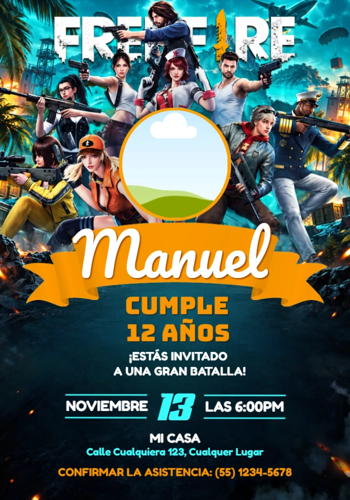 Invitación de Cumpleaños Free Fire | Modelo Digital Editable Invitación de Cumpleaños Free Fire | Modelo Digital Editable