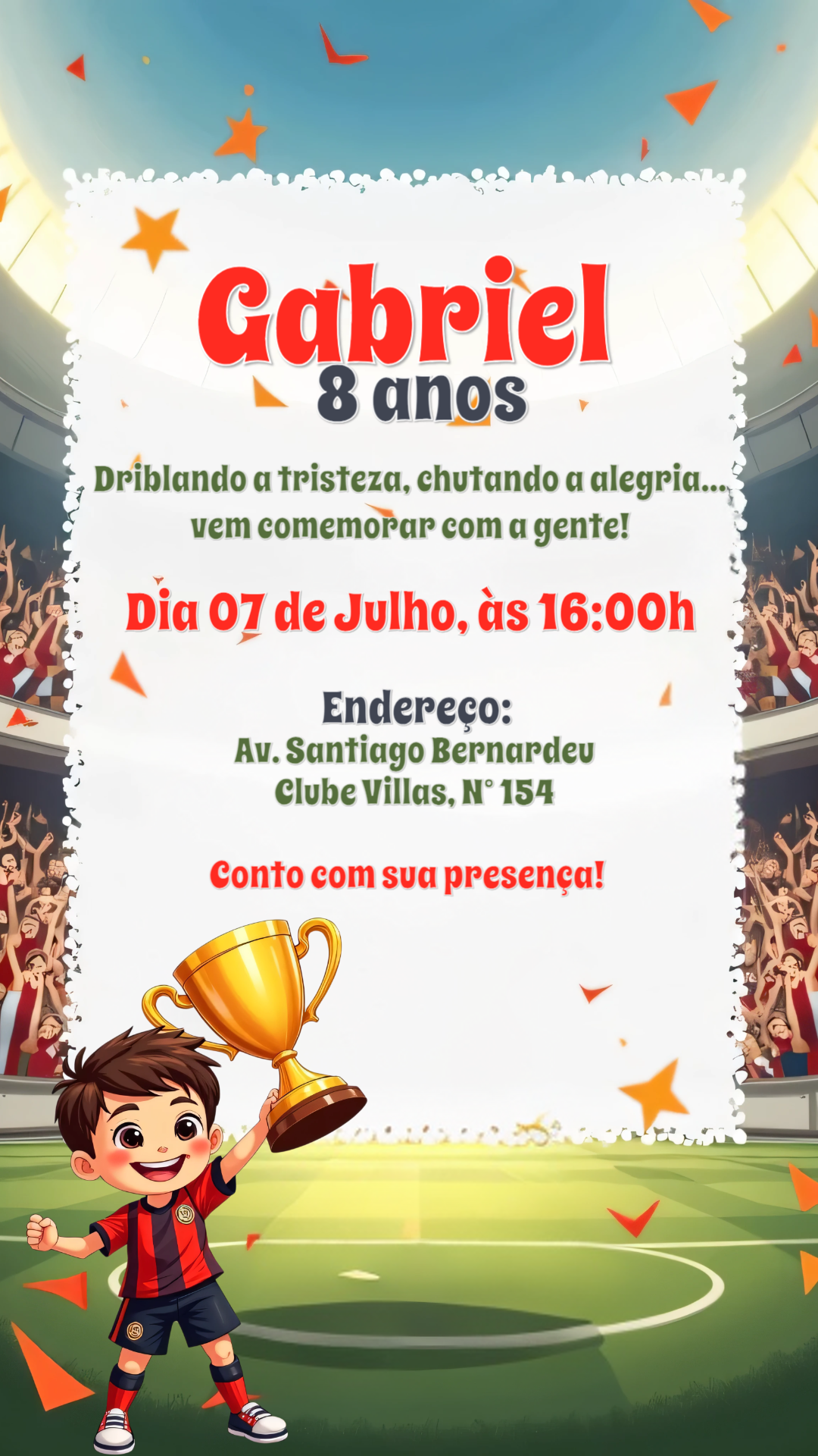 Convite de Aniversário Futebol Campeão para Editar Online Convite de Aniversário Futebol Campeão para Editar Online