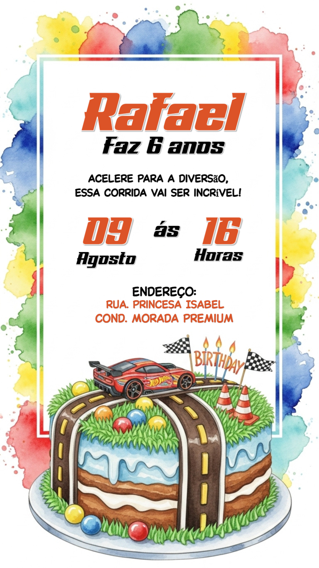 Convite de Aniversário Carros de Corrida Editável Online Convite de Aniversário Carros de Corrida Editável Online