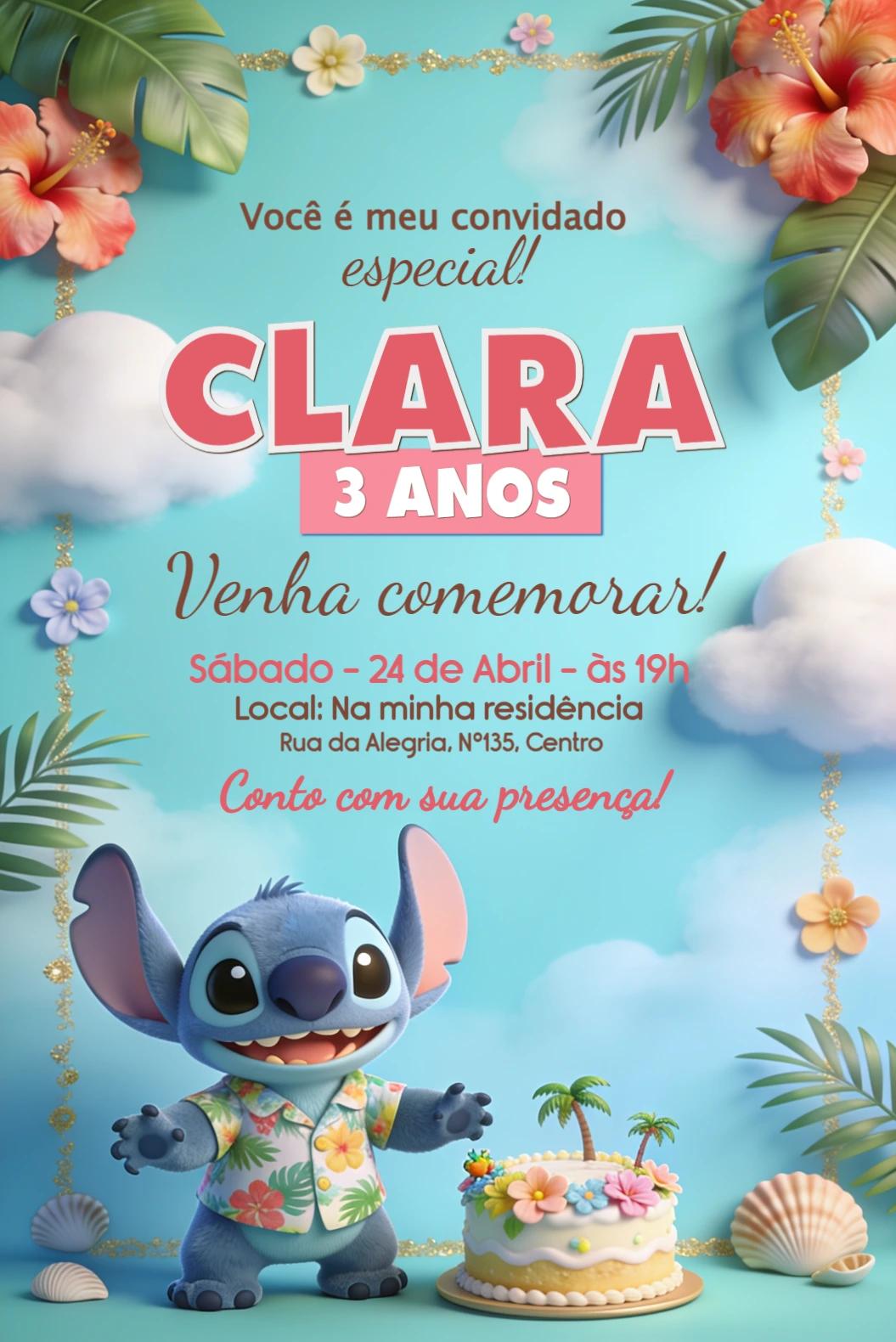 Convite de Aniversário Lilo e Stitch para Editar Online Convite de Aniversário Lilo e Stitch para Editar Online