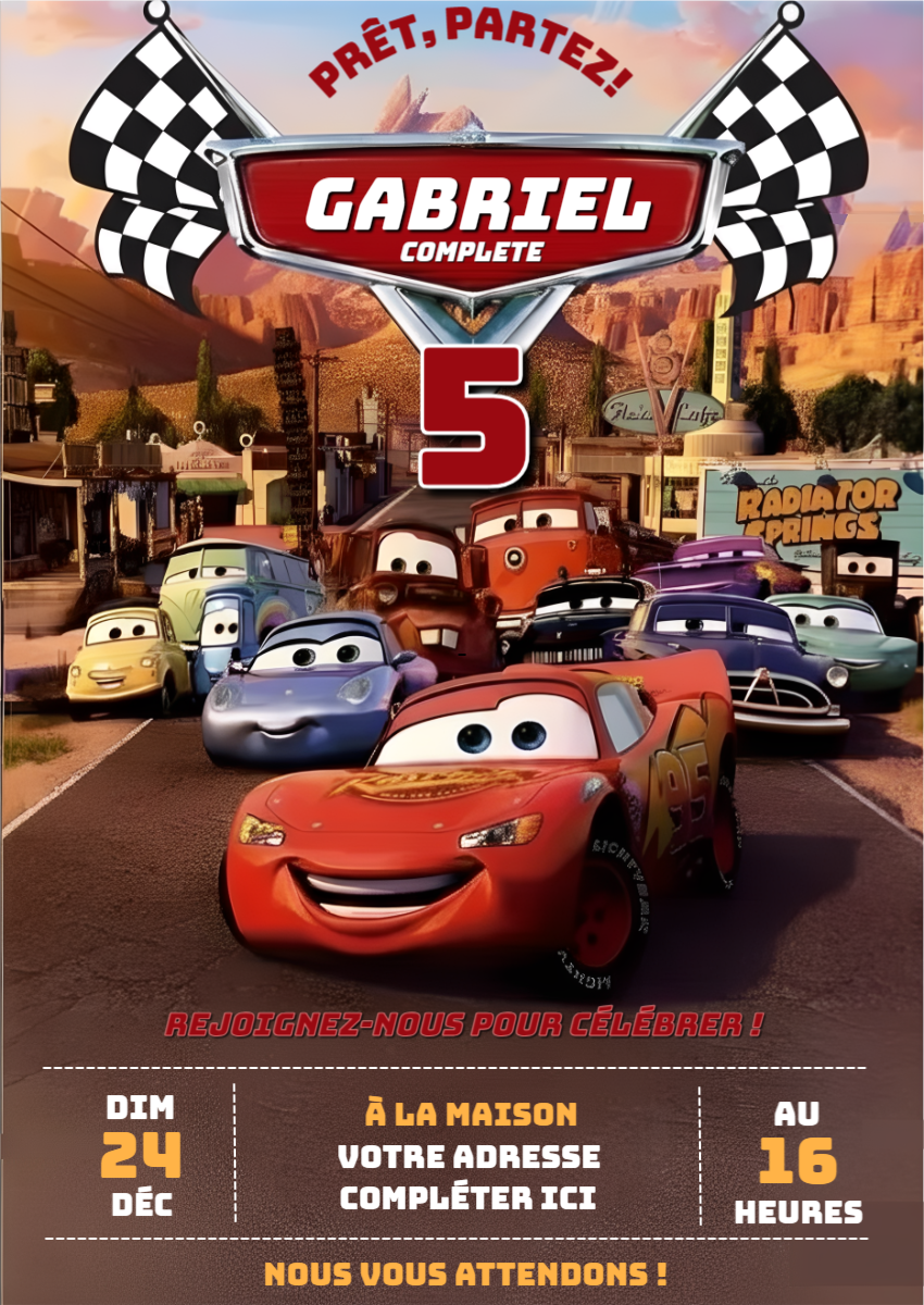 Invitation d'anniversaire Cars à Personnaliser en Ligne Invitation d'anniversaire Cars à Personnaliser en Ligne