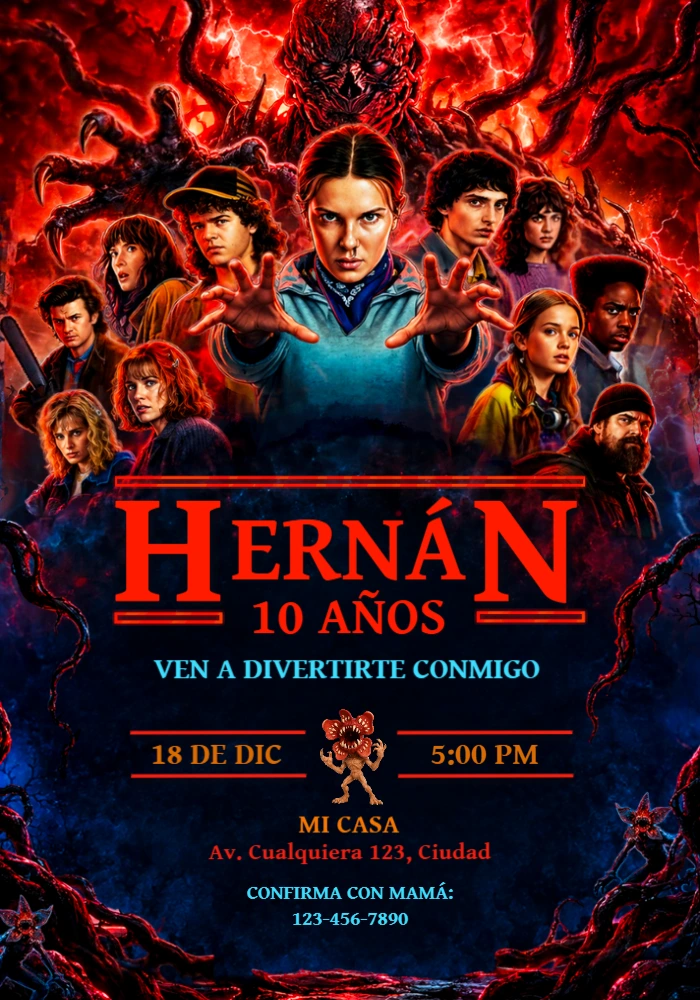 Invitación de Cumpleaños Stranger Things | Modelo Digital Editable Invitación de Cumpleaños Stranger Things | Modelo Digital Editable