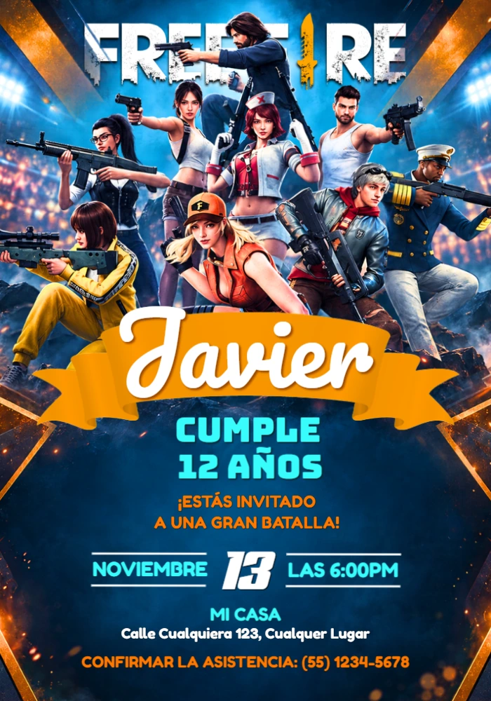 Invitación de Cumpleaños FreeFire Editable para Fiestas Invitación de Cumpleaños FreeFire Editable para Fiestas