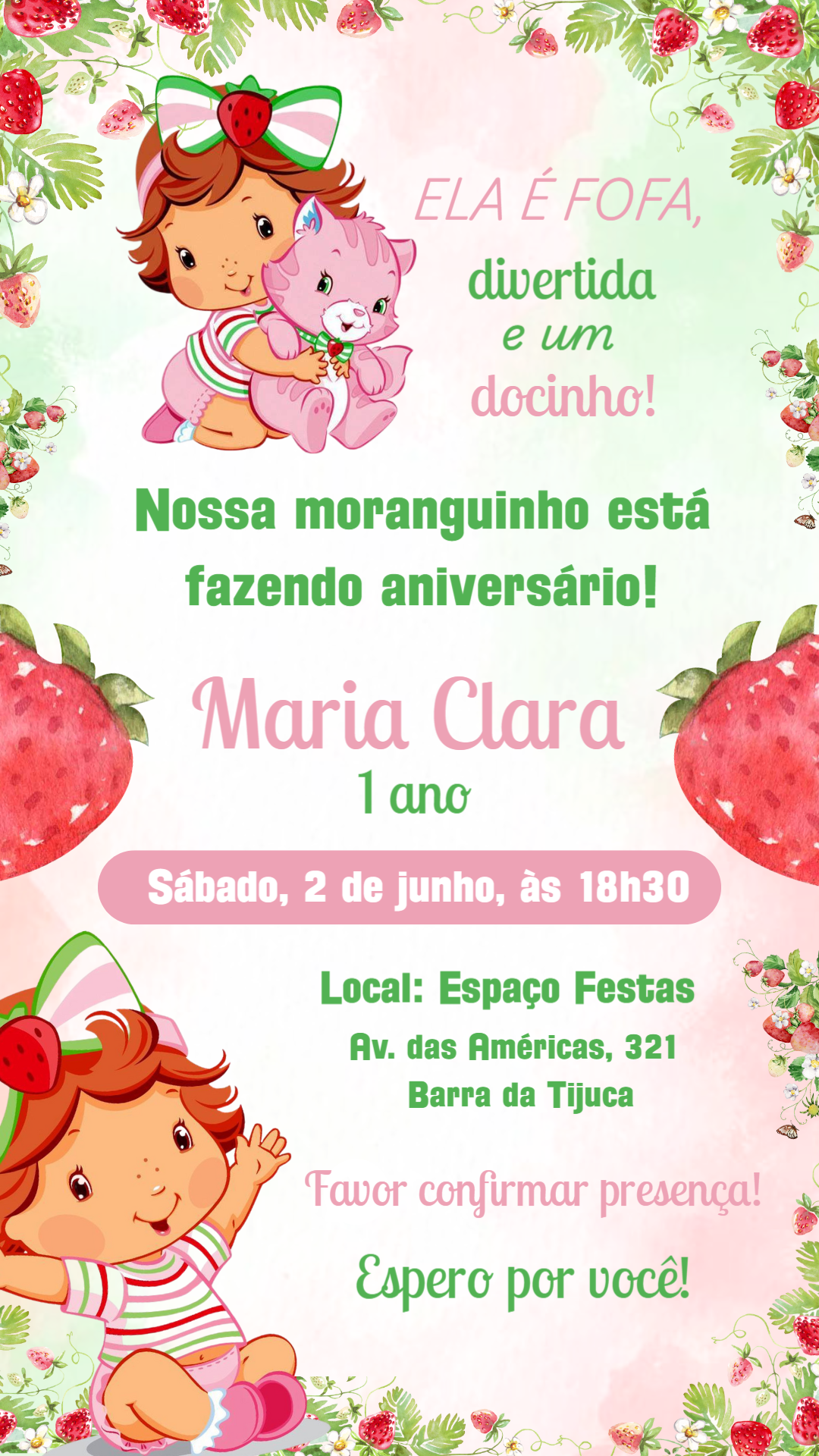 Convite de Aniversário Moranguinho Baby para Editar Online Convite de Aniversário Moranguinho Baby para Editar Online