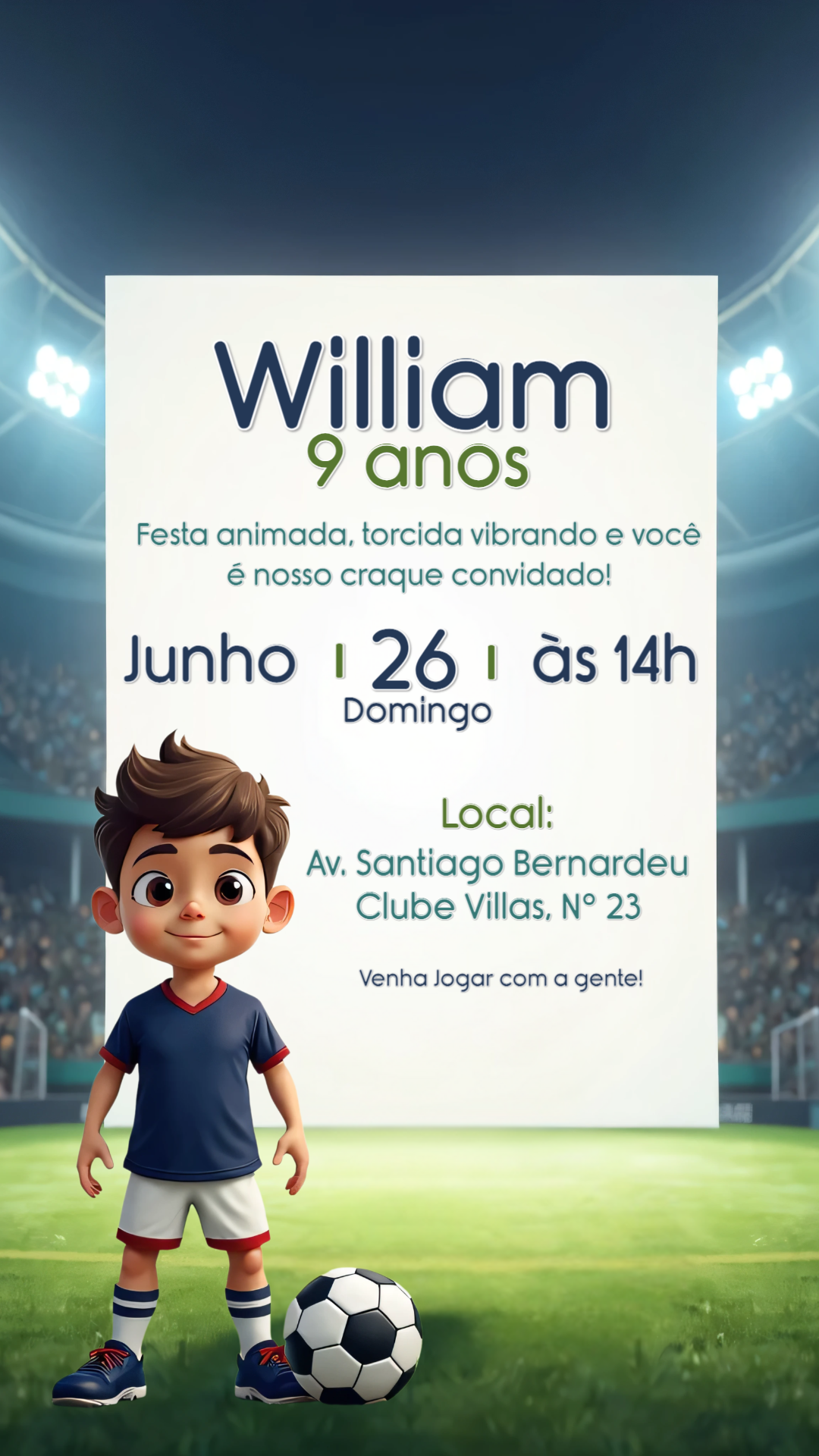 Convite de Aniversário Futebol com Jogador para Editar