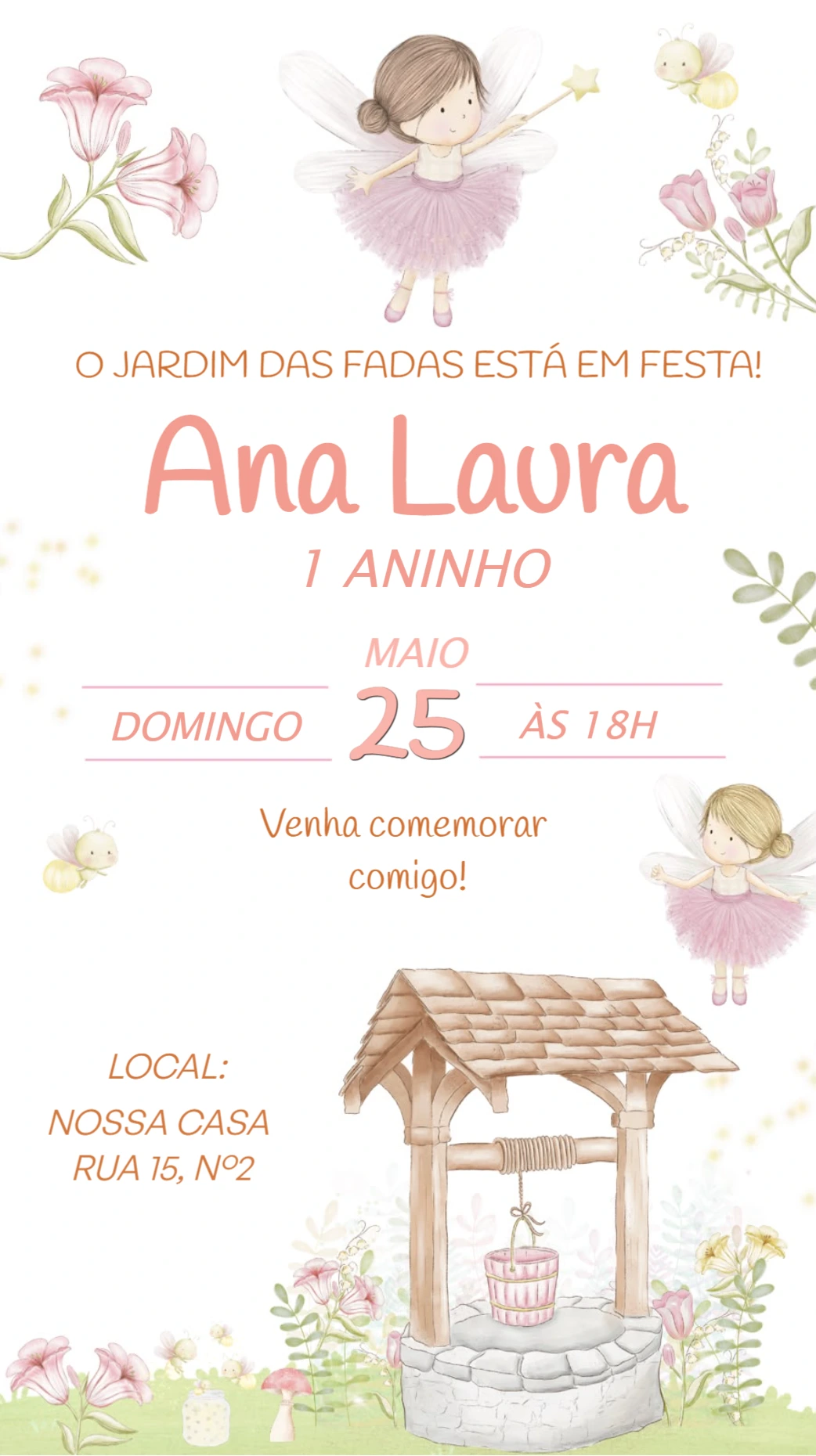 Convite Digital Jardim Encantado com Fadas para Editar Convite Digital Jardim Encantado com Fadas para Editar