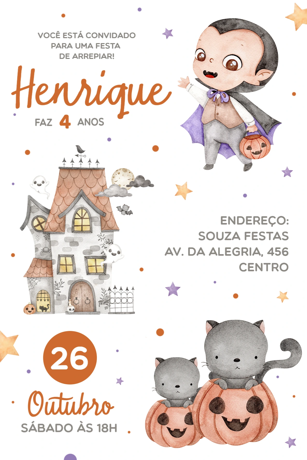 Convite de Aniversário Halloween Menino Editável Convite de Aniversário Halloween Menino Editável