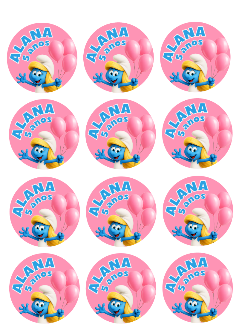 Adesivo Redondo Aniversário Smurfs para Editar Online Adesivo Redondo Aniversário Smurfs para Editar Online