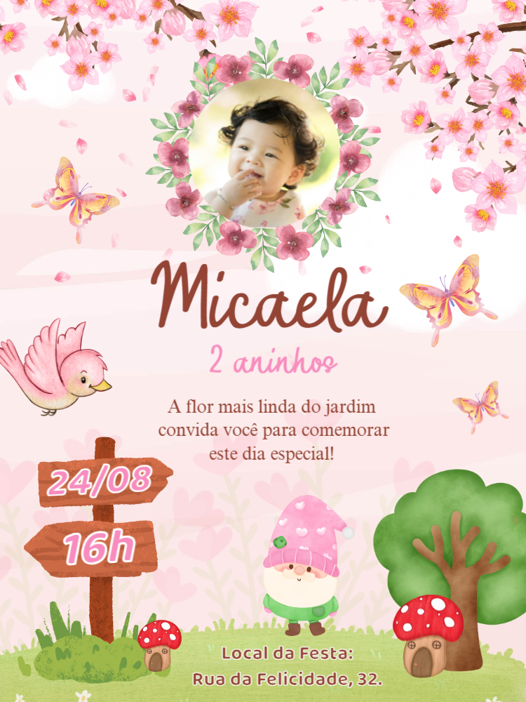 Convite Aniversário Jardim Encantado com Foto para Editar Convite Aniversário Jardim Encantado com Foto para Editar