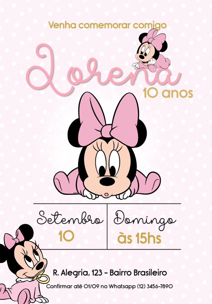 Convite de Aniversário Minnie Baby para Editar Online Convite de Aniversário Minnie Baby para Editar Online