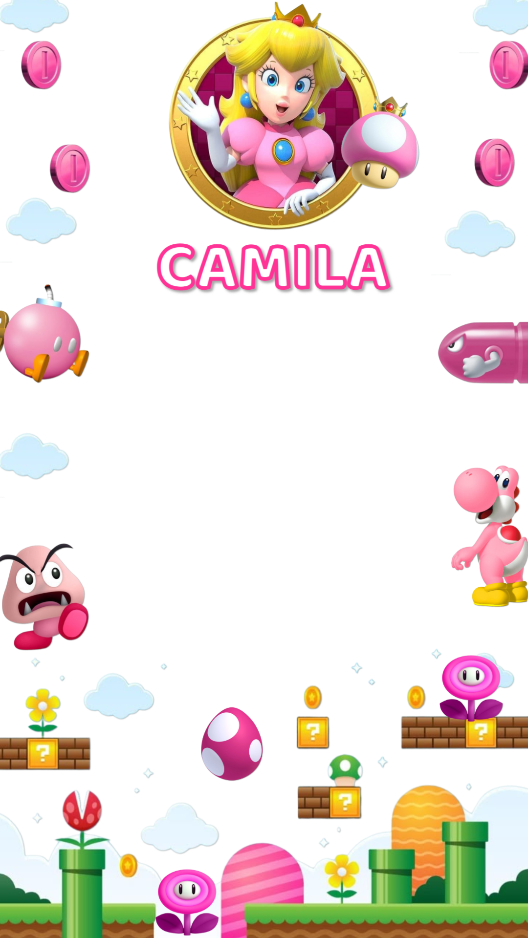 Moldura Aniversário Princesa Peach Super Mario para Editar Moldura Aniversário Princesa Peach Super Mario para Editar