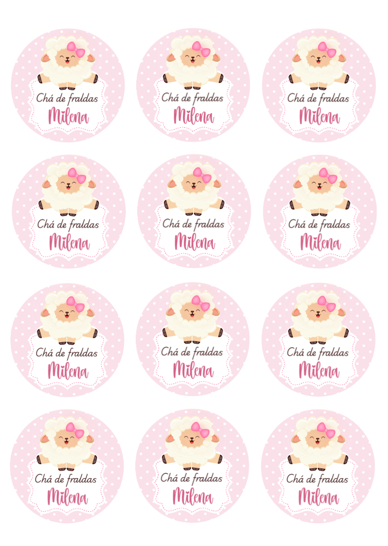 Adesivo Redondo Chá de Bebê Ovelhinha Rosa para Editar Online Adesivo Redondo Chá de Bebê Ovelhinha Rosa para Editar Online