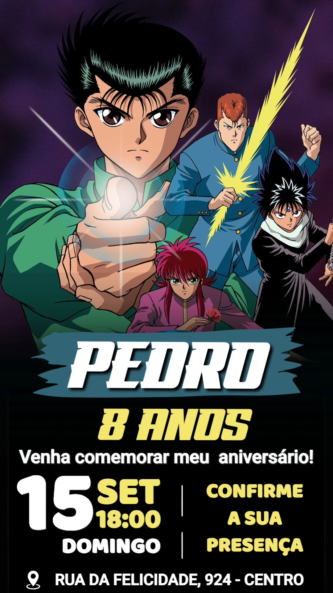 Convite de Aniversário Yu Yu Hakusho Editável Online Convite de Aniversário Yu Yu Hakusho Editável Online